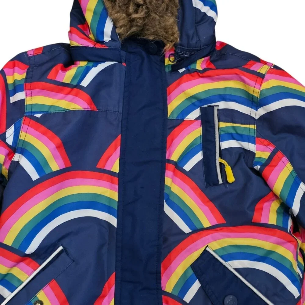 BODEN ALL WEATHER WATERPROOF‎ SKI SNOW COAT JACKET RAINBOW Sz 5-6 Removable Hood